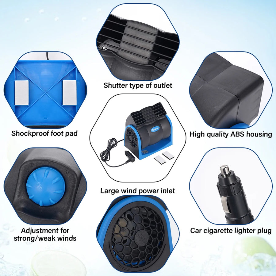 12V Adjustable-speed Car Cooling Fan with Cigarette-lighter Plug