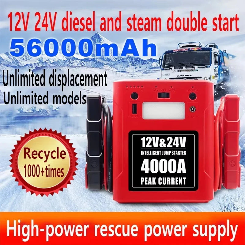 4000A 12V/24V Portable Vehicle Jump Starter - 56,000mAh