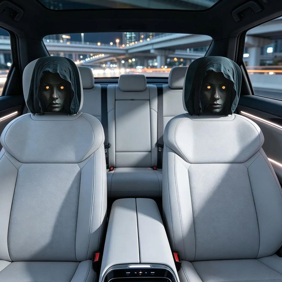 2-Piece Spooky Face Car Headrest Covers – Halloween Interior Decorations