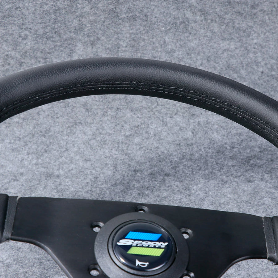 Spoon Sports-Style 350 mm Black-Spoke Leather Steering Wheel