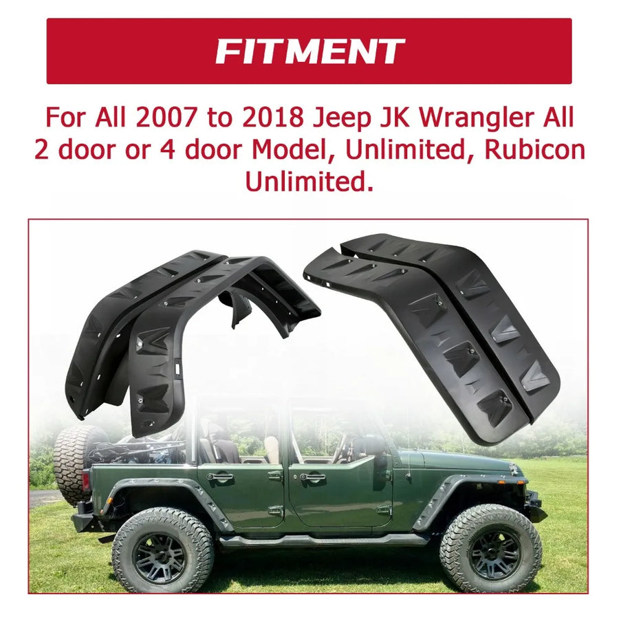 Pocket Rivet-Style Fender Flare Set with LEDs for 2007–2018 Jeep Wrangler JK
