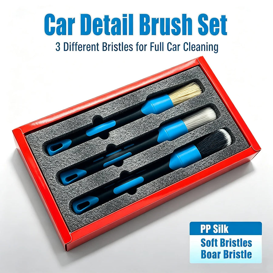 3-Piece Detailing Brush Set for Vents, Trim & Wheels