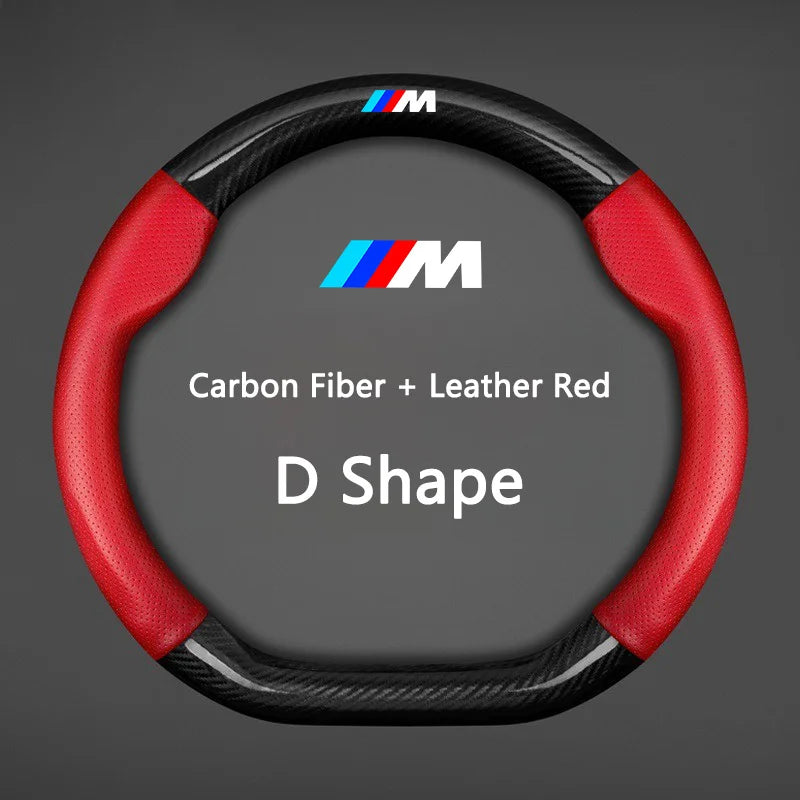 Anti-Slip Carbon Fiber Leather Steering Wheel Cover for BMW Vehicles