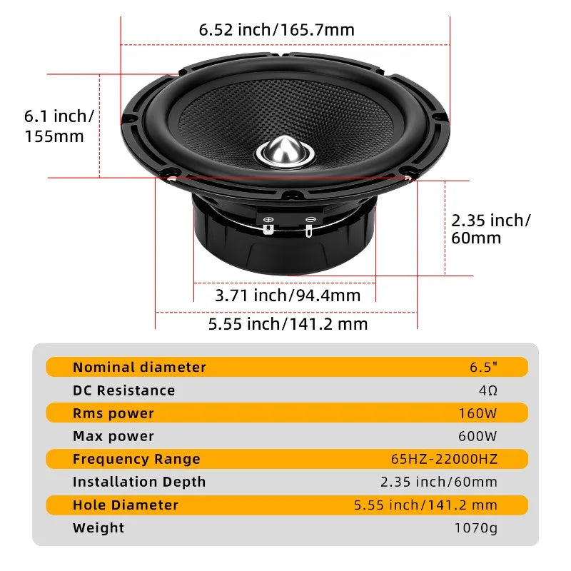 6.5-Inch Carbon-Fiber Mid-Bass Car Speakers