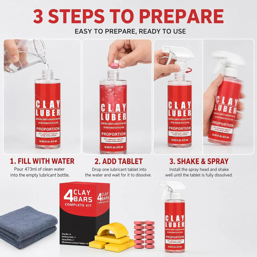 Clay Bar Kit, Complete Clay Bars Auto Detailing Clay Luber Lubricant Car Wash Kit, Premium Grade 4 Clay