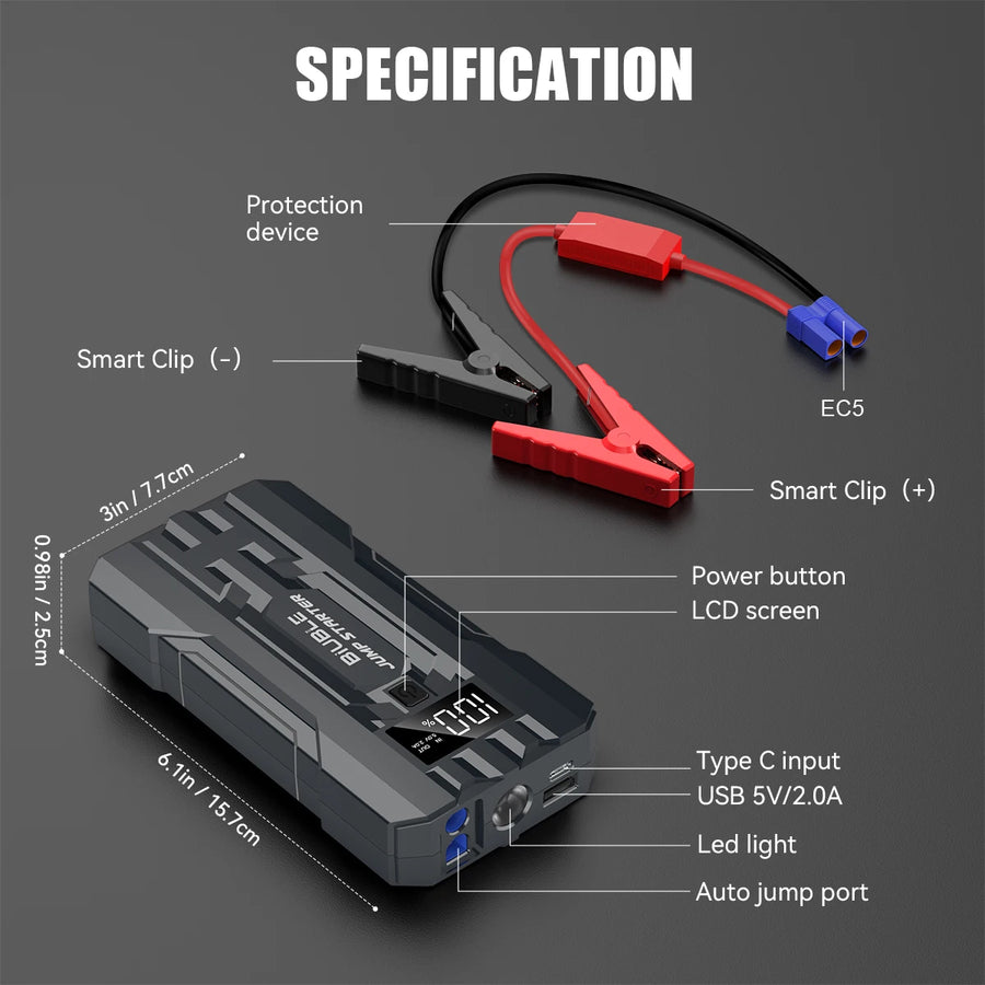 3000A 12V Car Jump Starter with 25,000mAh Power Bank