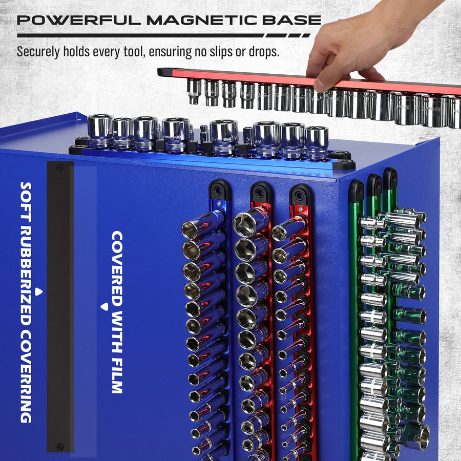 9-Piece Magnetic Socket Organizer Tray Set for 1/4, 3/8 and 1/2 Inch Drives