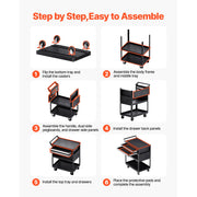 5-Tier Rolling Tool Cart with 2 Lockable Drawers and Pegboard