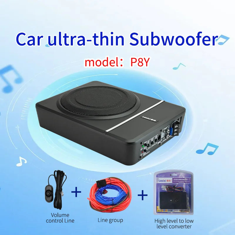 P8Y 8-Inch 160W Powered Under-Seat Car Subwoofer