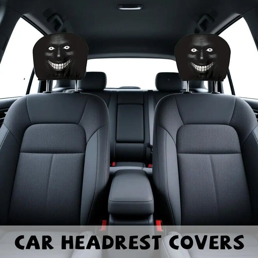 2-Piece Black Scary Face Car Headrest Covers – Breathable Elastic Protectors