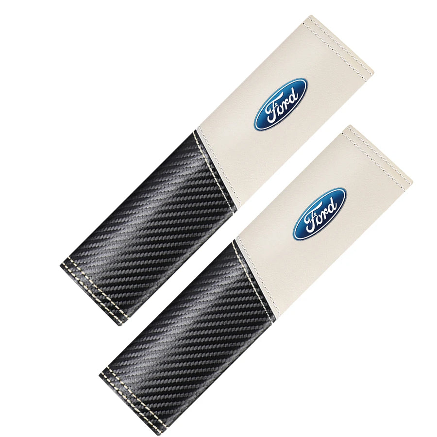 2-Piece Ford Logo Carbon-Pattern Seat Belt Shoulder Pads