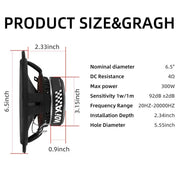 6.5-Inch 300W 4-Ohm Mid-Bass Car Speakers
