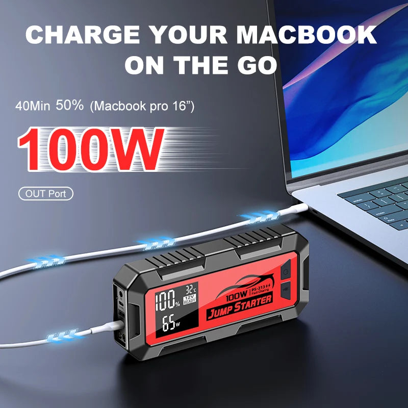 8000A 12V Car Jump Starter with 100W Power Delivery and 24,000mAh Power Bank