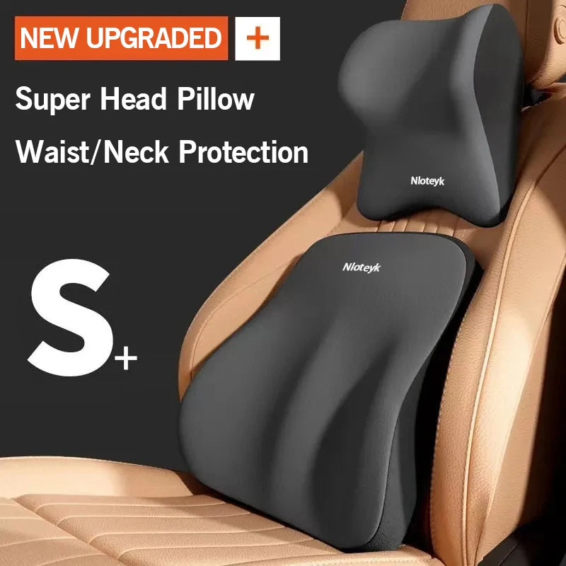 Universal Memory-Foam Car Neck Pillow and Lumbar Support Cushion Set