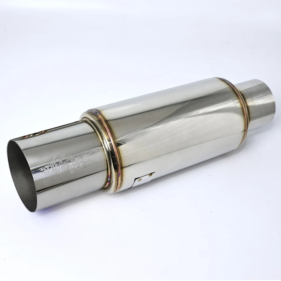 HKS Universal Stainless Steel Straight-Through Exhaust Muffler – 2, 2.5 or 3-Inch Inlet, 3.5-Inch Tip