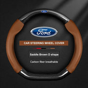Ventilated Carbon Fiber-Look Steering Wheel Cover for Ford Vehicles