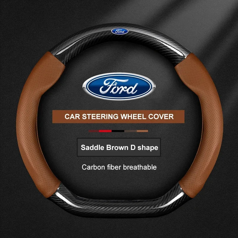 Ventilated Carbon Fiber-Look Steering Wheel Cover for Ford Vehicles