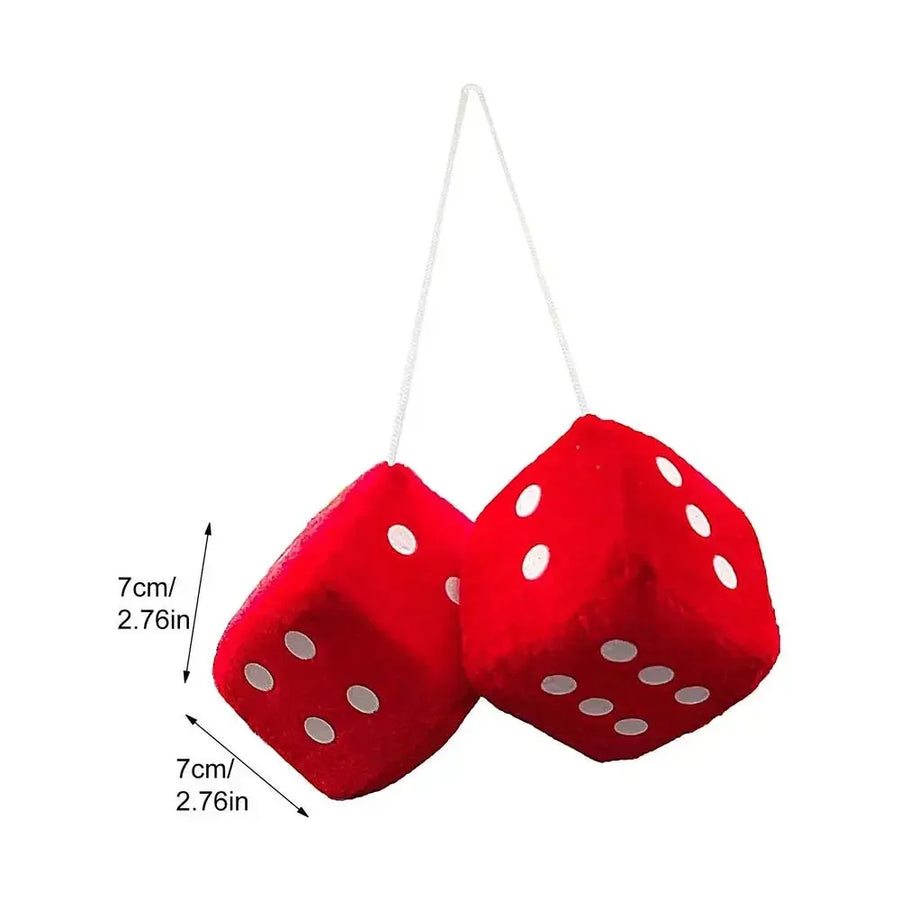 Pair of Retro Plush Fuzzy Dice Rearview Mirror Ornaments