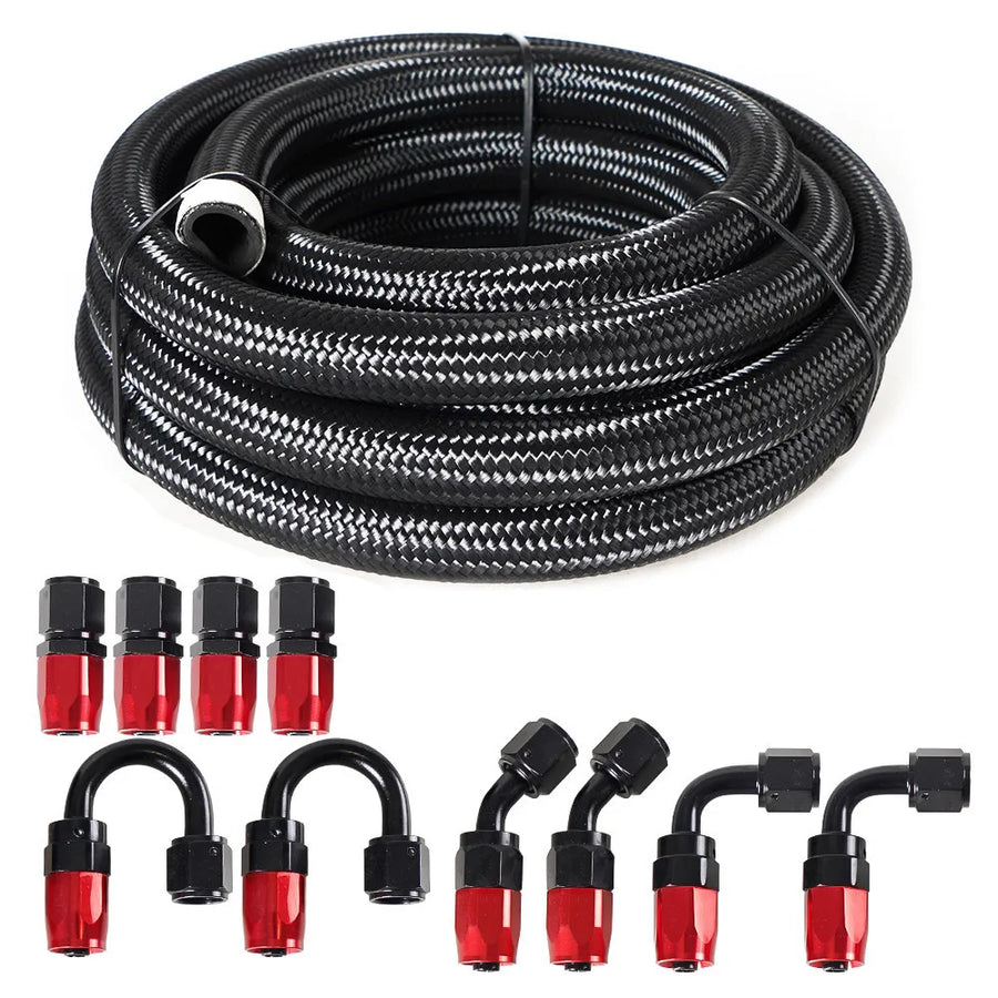 20ft Stainless Steel Braided 6/8/10/AN CPE Fuel/Oil Hose Line & Fittings Set