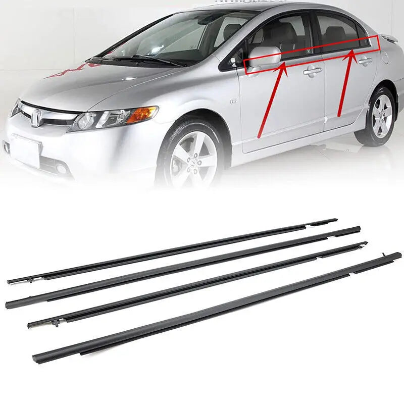 4-Piece Car Window Moulding Trim Weatherstrips Seal Fit for Honda Civic Sedan 06-11