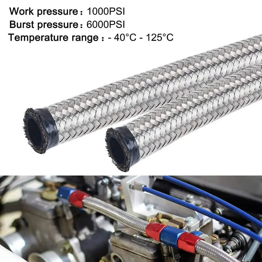 16FT AN10 Stainless Steel Braided CPE Oil Fuel Line Kit with 6-Piece Aluminum Alloy 0 45 90 Degree
