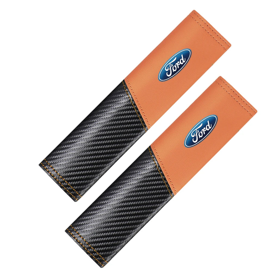 2-Piece Ford Logo Carbon-Pattern Seat Belt Shoulder Pads