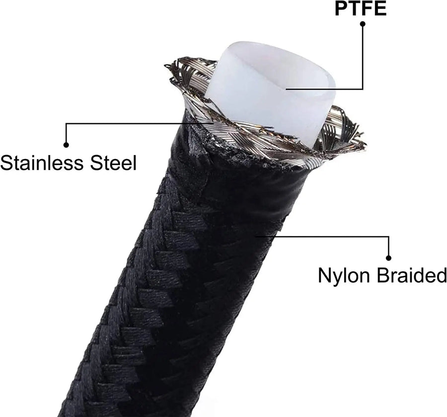 Nylon PTFE Fuel Line Kit Universal 30FT AN8 AN10 with 10-Piece 0 45 90 180 Degree Fittings Hose for
