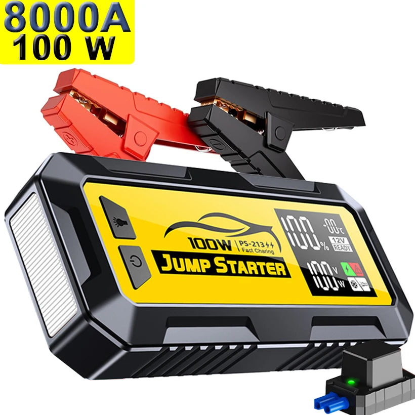 8000A 12V Car Jump Starter with 100W Power Delivery and 24,000mAh Power Bank