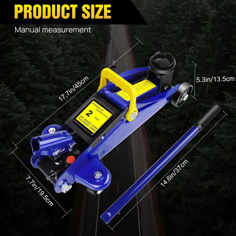 2-Ton Hydraulic Trolley Floor Jack with 5.3-12.6 Inch Lift Range and Carry Bag
