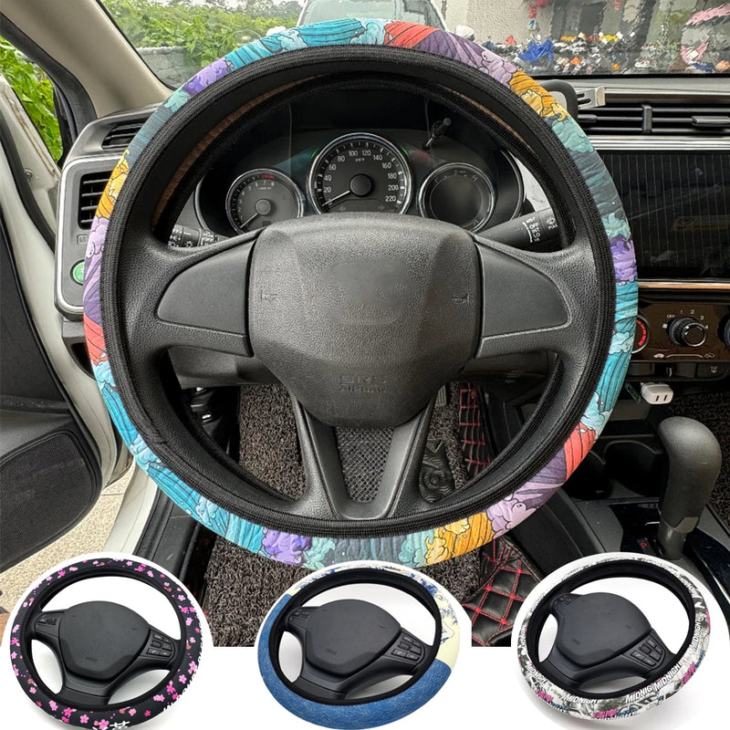 Hokkaido Wave and Sakura 38 cm Steering Wheel Cover