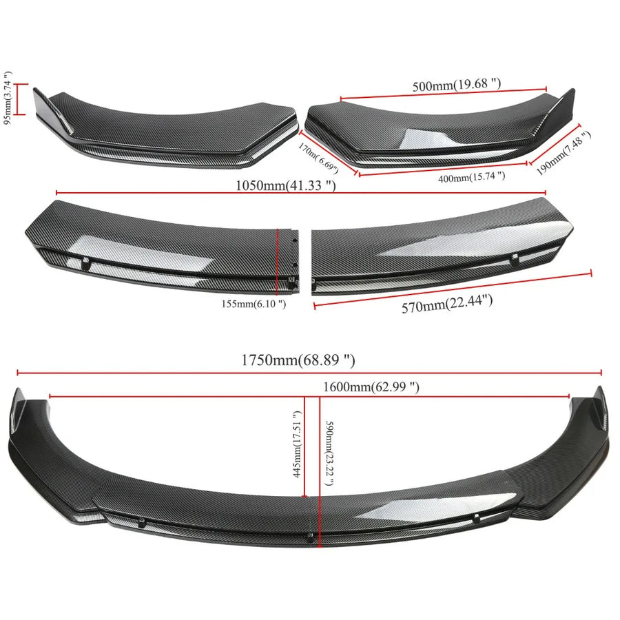 Carbon-Fiber-Look Universal Front Lip & Side Skirt Kit