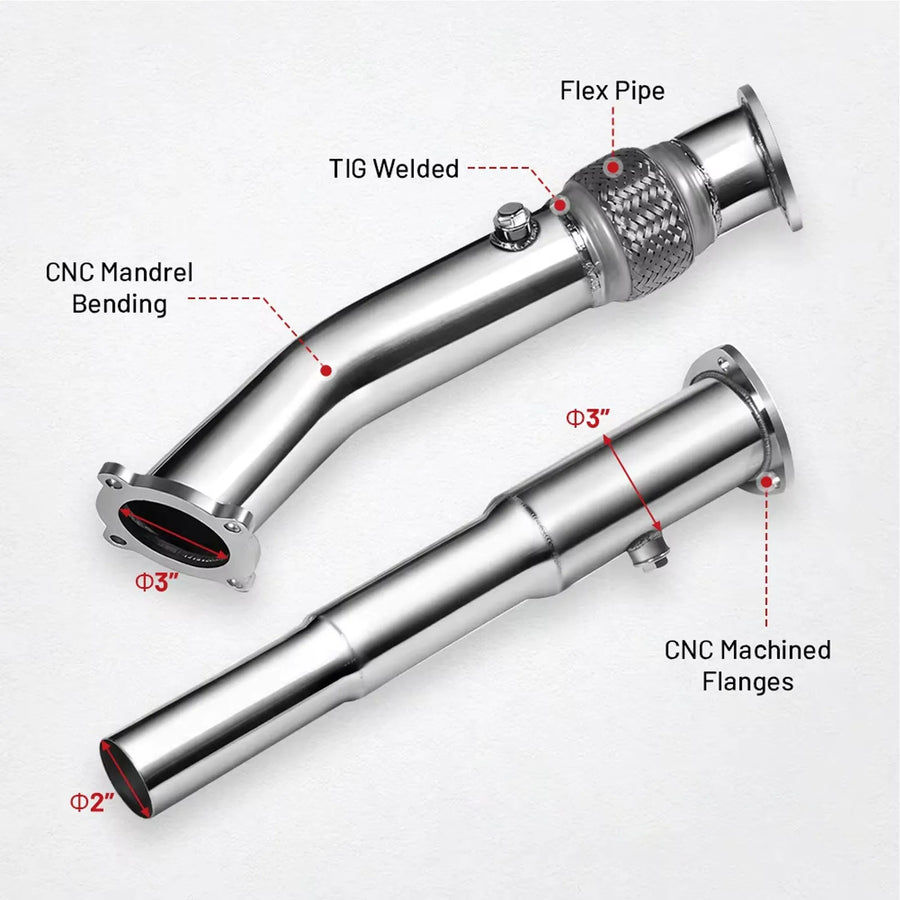 Stainless Steel 3 in Exhaust Downpipe for 1999–2004 Volkswagen Golf/Jetta/Beetle