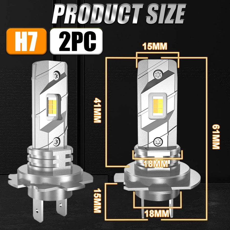 2-Piece H7 LED Headlight Bulb – 3000K/4300K/6000K, Compact