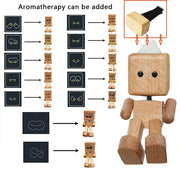 Cute Car Shaking Wooden Man Figurine Interior Wood Ornaments with 12 Magnetic Expressions