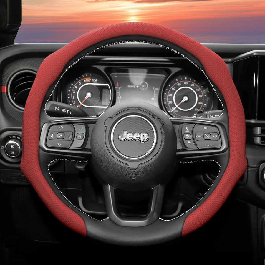 Perforated Leather Steering Wheel Cover for Jeep Models