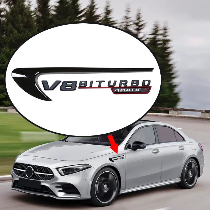 V8 Biturbo 4MATIC Fender Emblem Badge for Mercedes-Benz