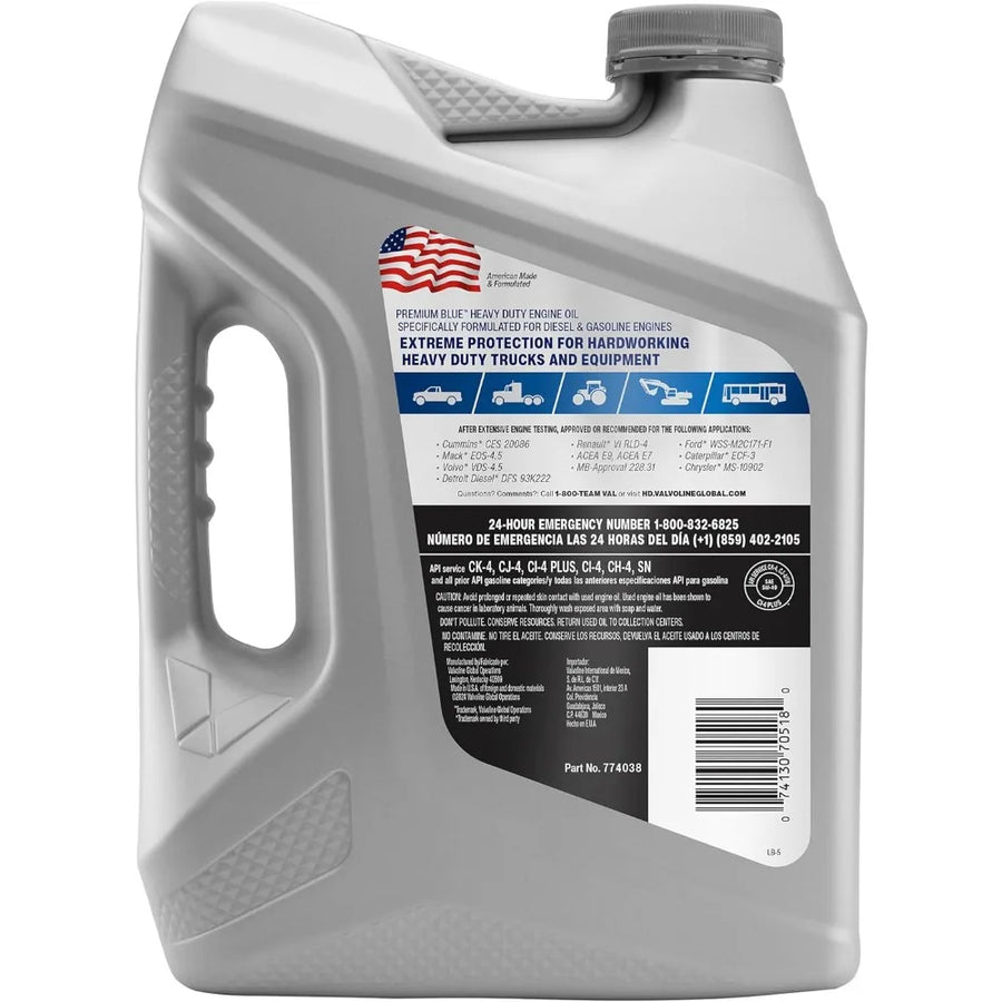 Valvoline Premium Blue Extreme Full Synthetic 5W-40 Diesel Oil, 1 Gallon Case of 3