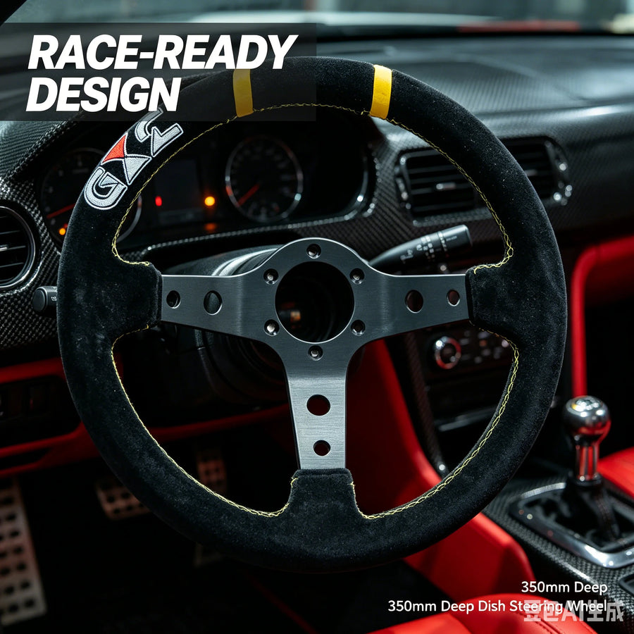 320 mm Suede Deep-Dish 6-Bolt Racing Steering Wheel