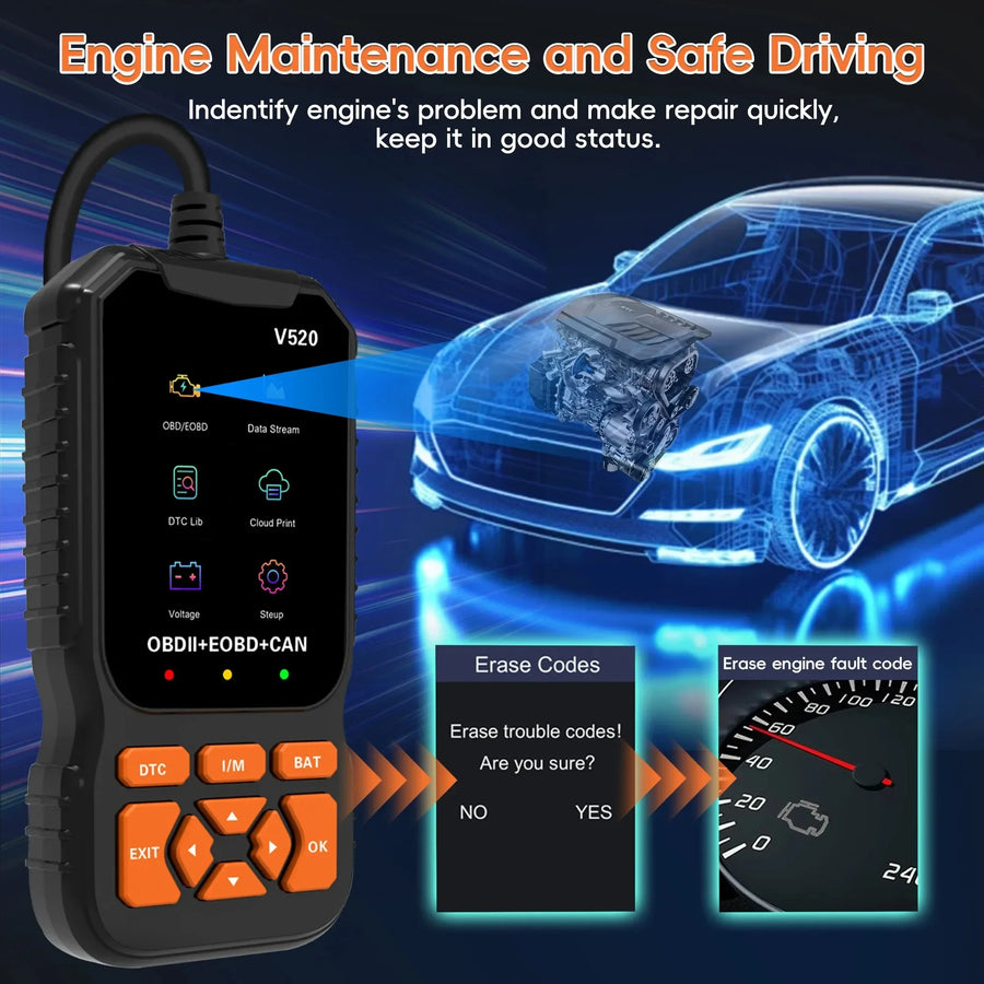 V500 OBD2 Code Reader with Vehicle Voltage and Charging Test