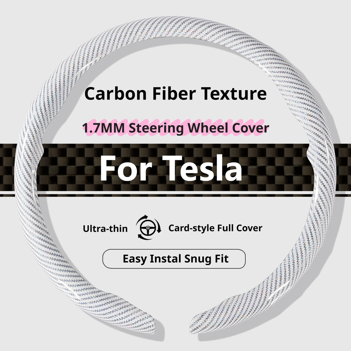 Carbon-Fiber-Texture 37-38CM Steering Wheel Cover for Tesla