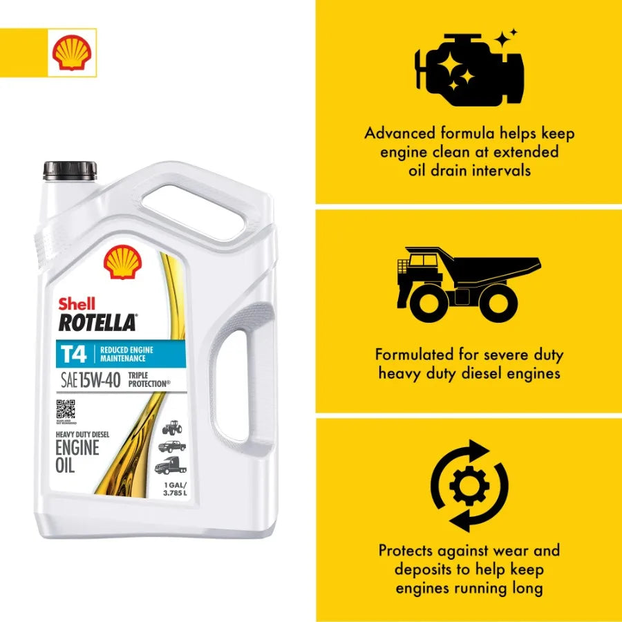 Shell Rotella T4 Triple Protection 15W-40 Diesel Oil, 1 Gallon Case of 3