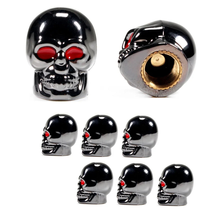 4-Piece Skull Tire Valve Cap Set with Copper Cores