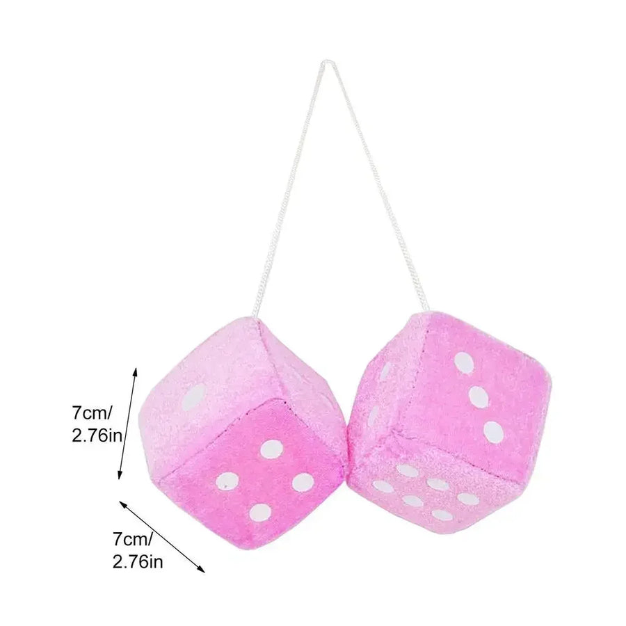 Pair of Retro Plush Fuzzy Dice Rearview Mirror Ornaments