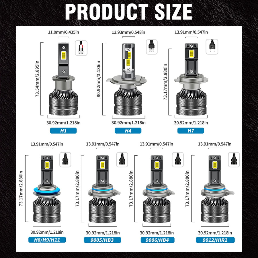 2-Piece H1/H4/H7/H11/9005/9006 LED Headlight Bulb – 6000K, CANBUS