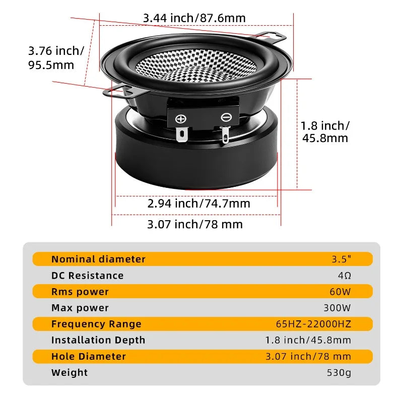 3.5-Inch 300W Coaxial Car Speakers