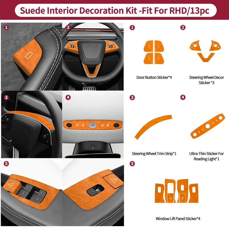 Alcantara-Look Front Reading Light Panel Trim for Tesla Model 3/Y