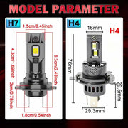 H4/H7 LED Headlight Bulb – 6000K, CANBUS, Compact