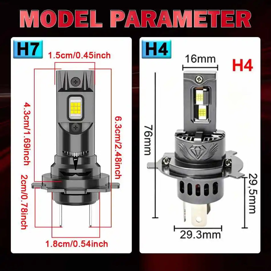 H4/H7 LED Headlight Bulb – 6000K, CANBUS, Compact