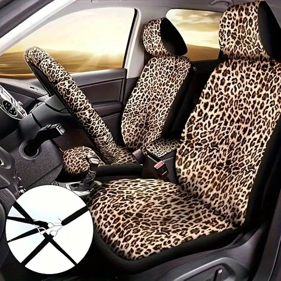 25-Piece Leopard Print Car Interior Accessories Set With Seat Covers and Floor Mats