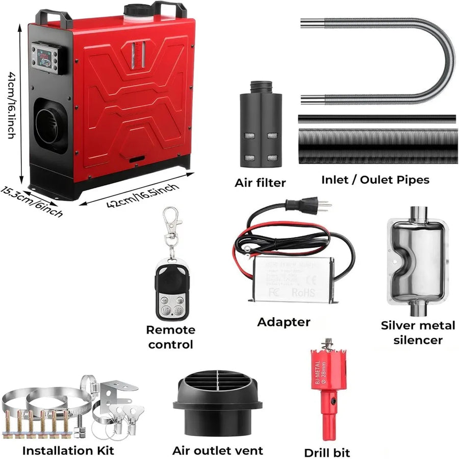 For Car RV Indoors Diesel Air Heater 8KW 12V 24V APP Bluetooth 110V AC Adapter